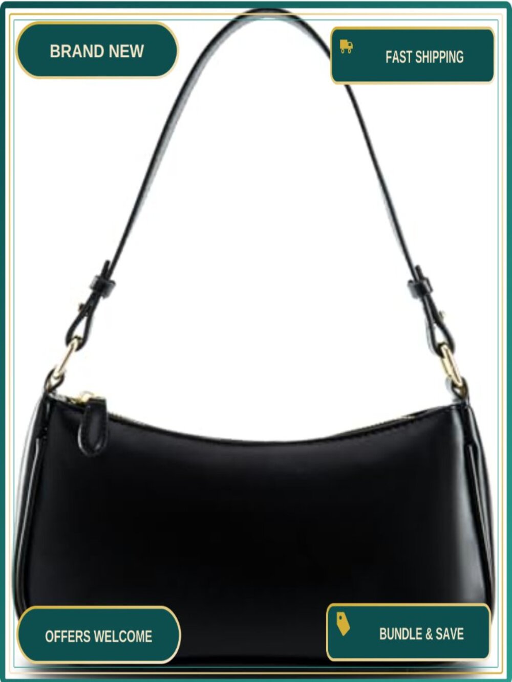 PU Leather Shoulder Bag with 2 Removable Straps Zipper Crossbody Clutch